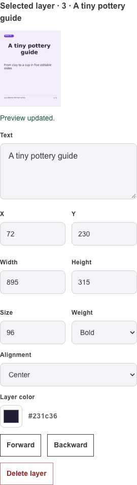 Current selected text-layer controls for the original five-slide field-guide template.